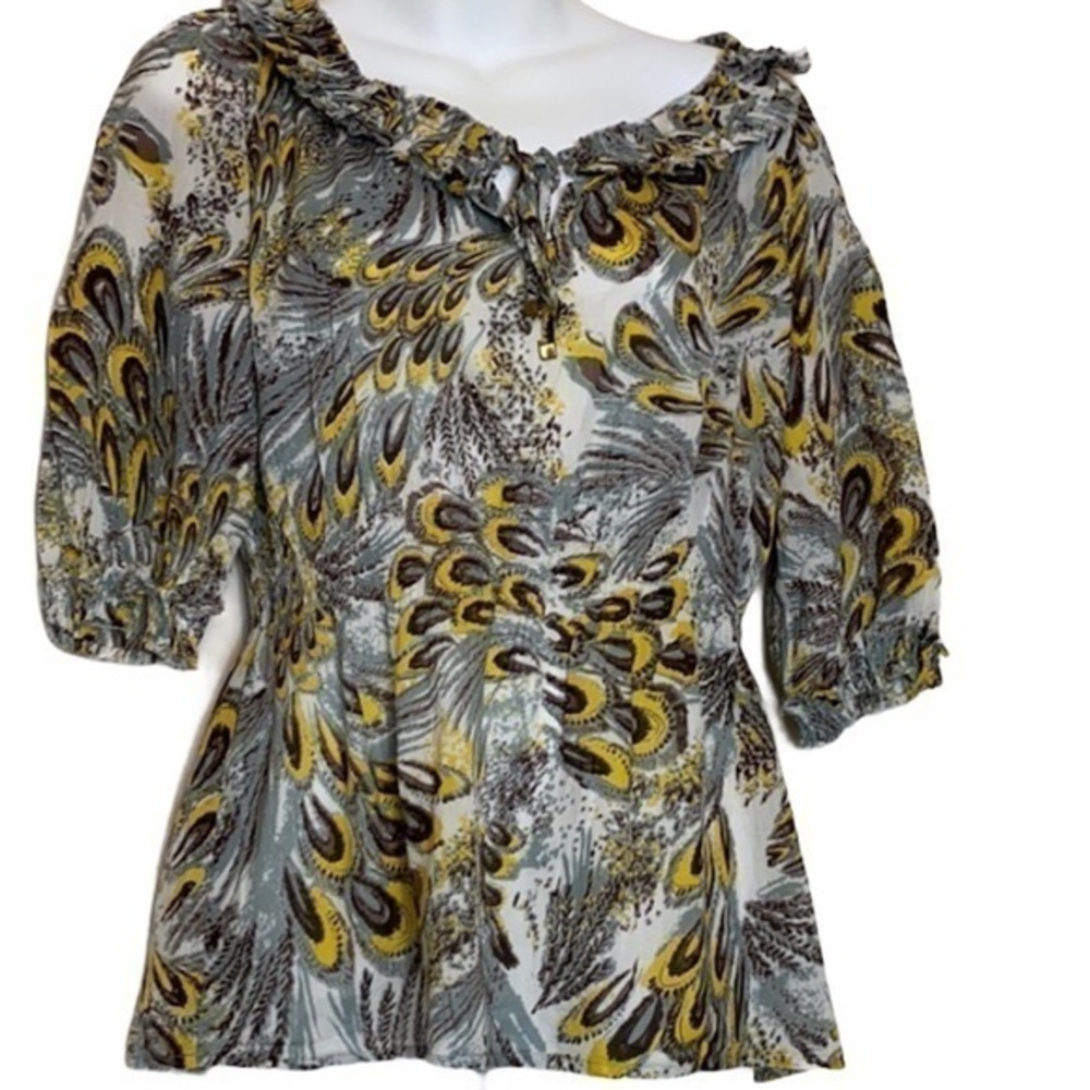 Cremieux Gray & Yellow Top Size S